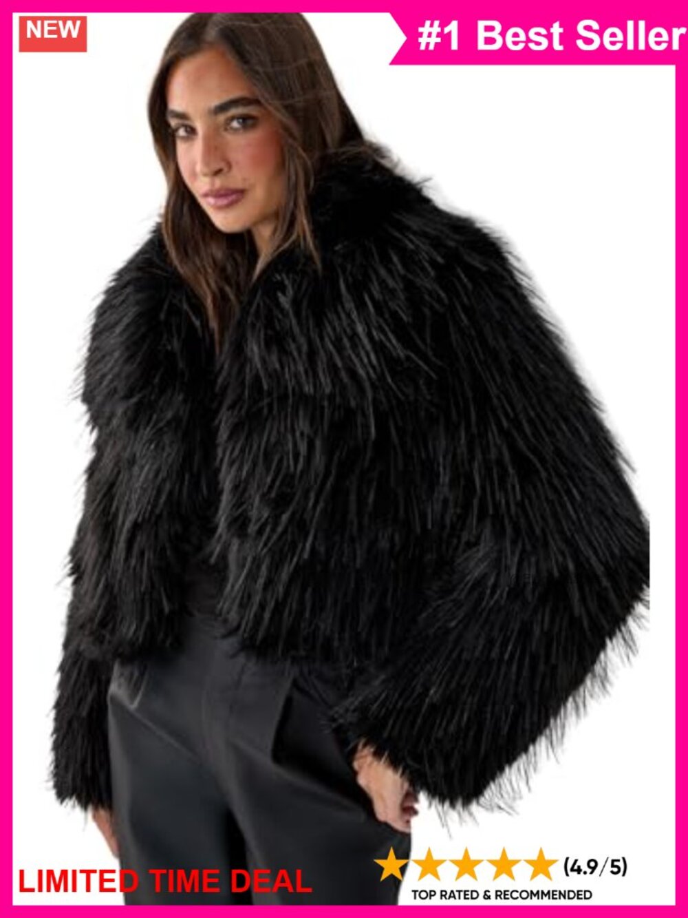 Faux Fur Cropped Coat Collared Hook Eye Relaxed Fit Layer